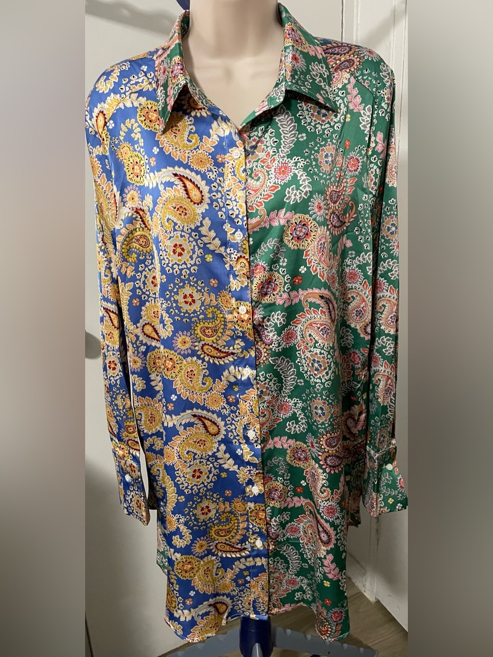 Vici Mixed Paisley Button-Up Shirt - Blue & Green Sz.L New!